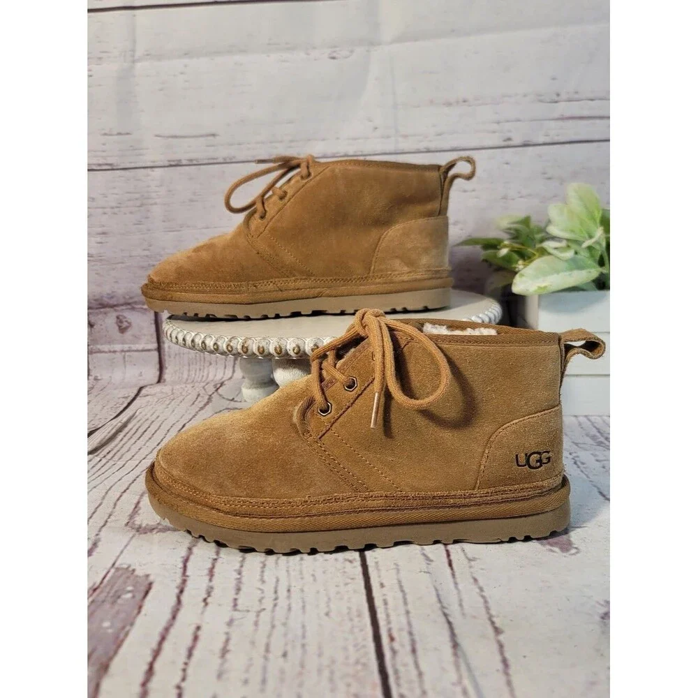UGG Women's Neumel Tan Suede Lace-Up Shearling Chukka Boots 1094269 Size 6